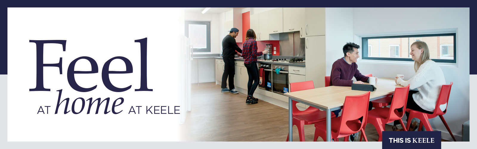 Feel at home at Keele, students are cooking in the shared kitchen space and relaxing at the dining table