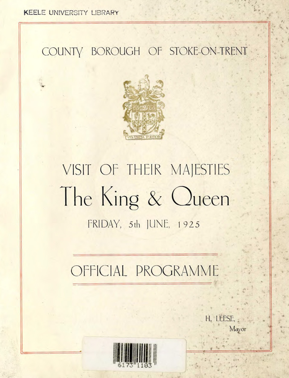 Stoke on Trent Royal Visit programme - 1925